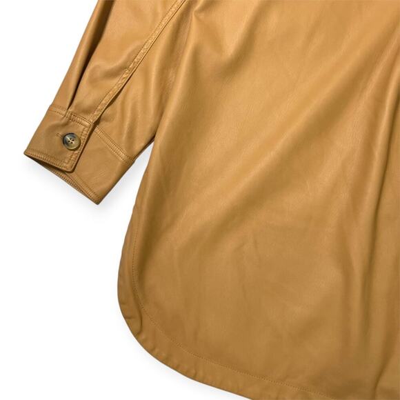 Anthropologie Maeve Faux Leather Shirt Jacket SIZE L Tan Gold Shacket Pocket - Picture 15 of 16